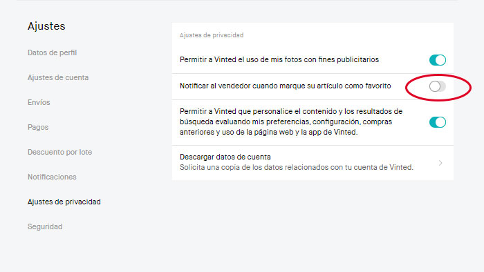 como ocultar favoritos vinted
